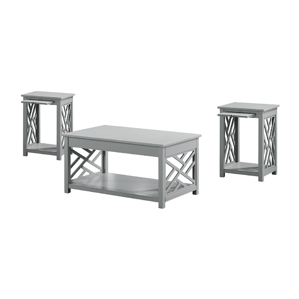 Alaterre Furniture Coventry 36" Coffee Table and Two End Tables with Tray Shelf, Color: Gray ANCT0221440 - main